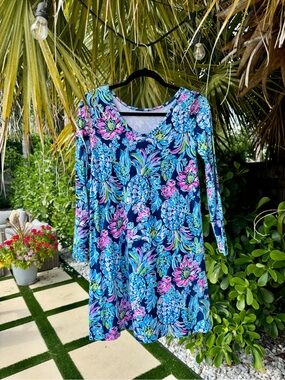 Lilly Pulitzer Navy Pineapple Floral Long Sleeve Dress